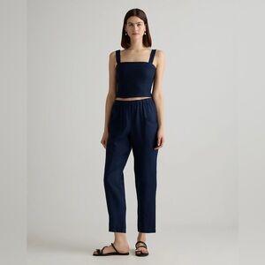 Quince 100% European Linen Tapered Ankle Pants in Deep Navy
